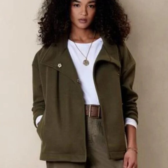 Banana Republic Jackets & Blazers - Banana Republic Green Melton Moto Jacket Size M NWT